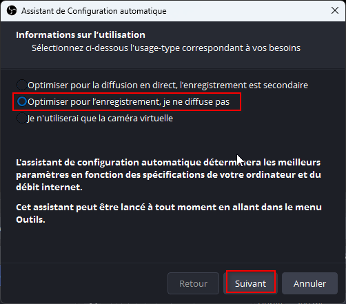 Assistant de configuration automatique OBS