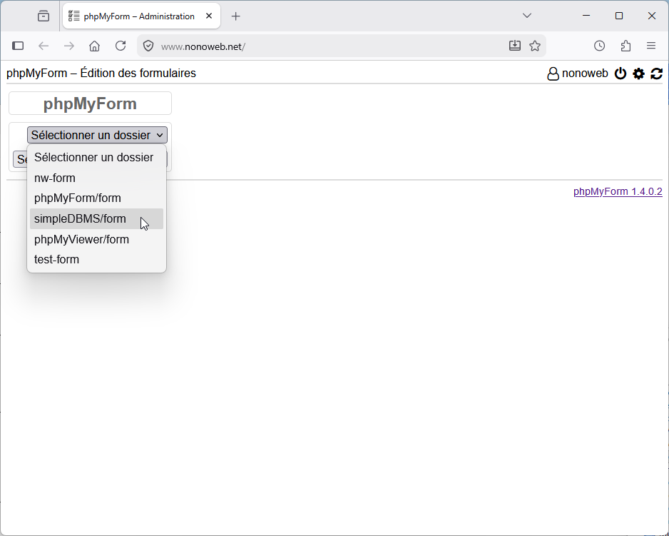 phpMyForm : Sélection dossier
