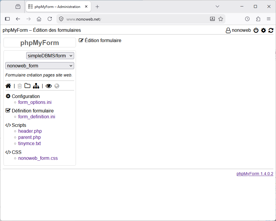 phpMyForm : Edition formulaire