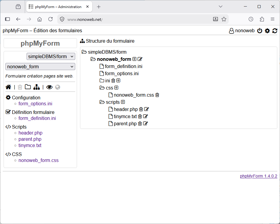 phpMyForm : Structure formulaire