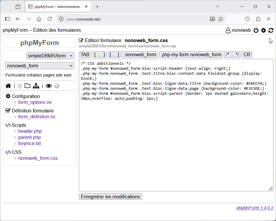 phpMyForm : Edition CSS