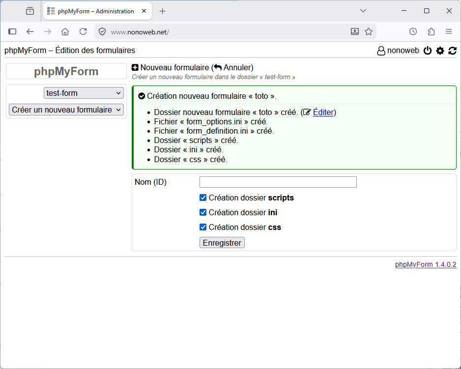 phpMyForm : Formulaire créé
