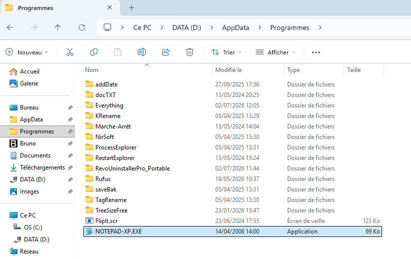 notepad-XP dans windows 11