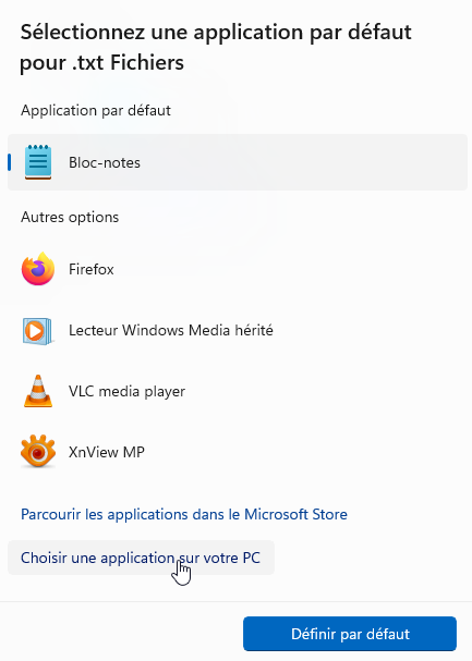 Application par défaut