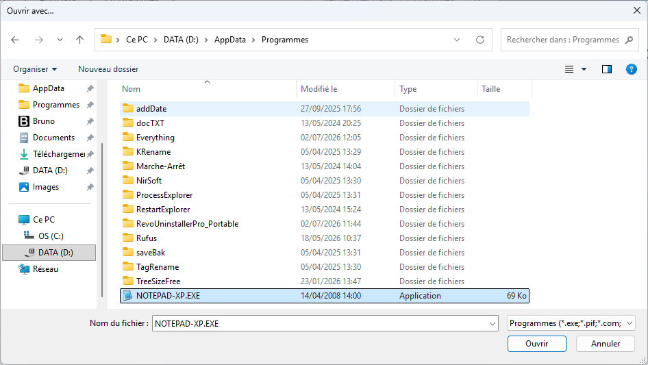 Bloc-notes Windows XP dans Windows 11