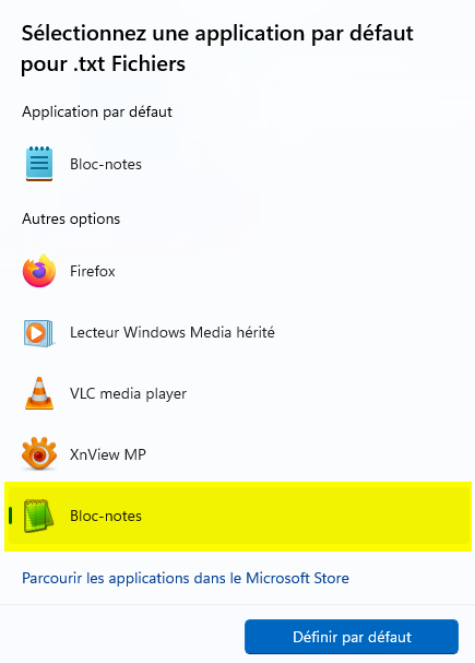 Application par défaut