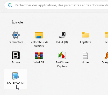 Epingler au menu démarrer